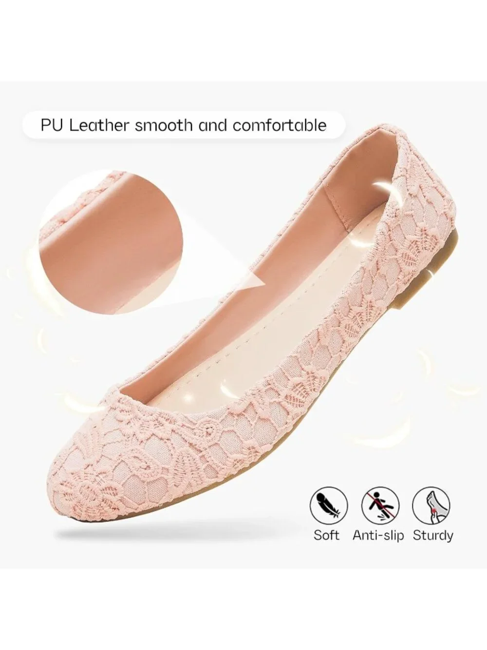 Women's Light Pink Shoes Round Toe Shoes Lace Ballet Flats Dressy Comfortable